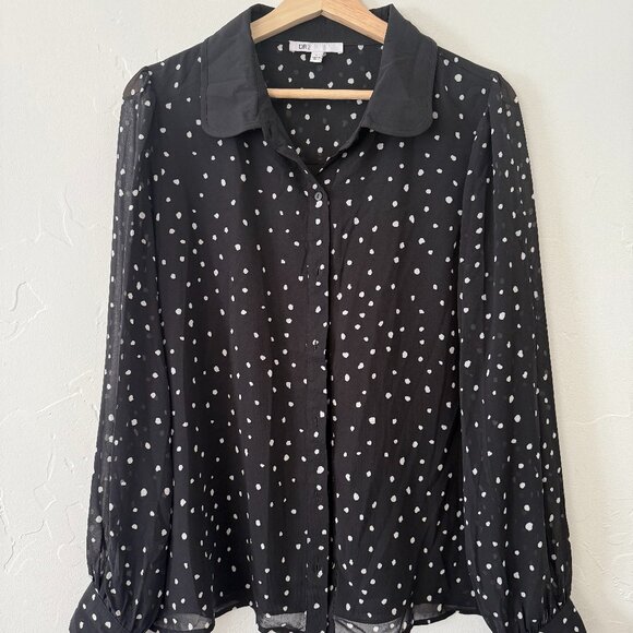DR2 Tops - DR2 Collared Polka Dot Blouse